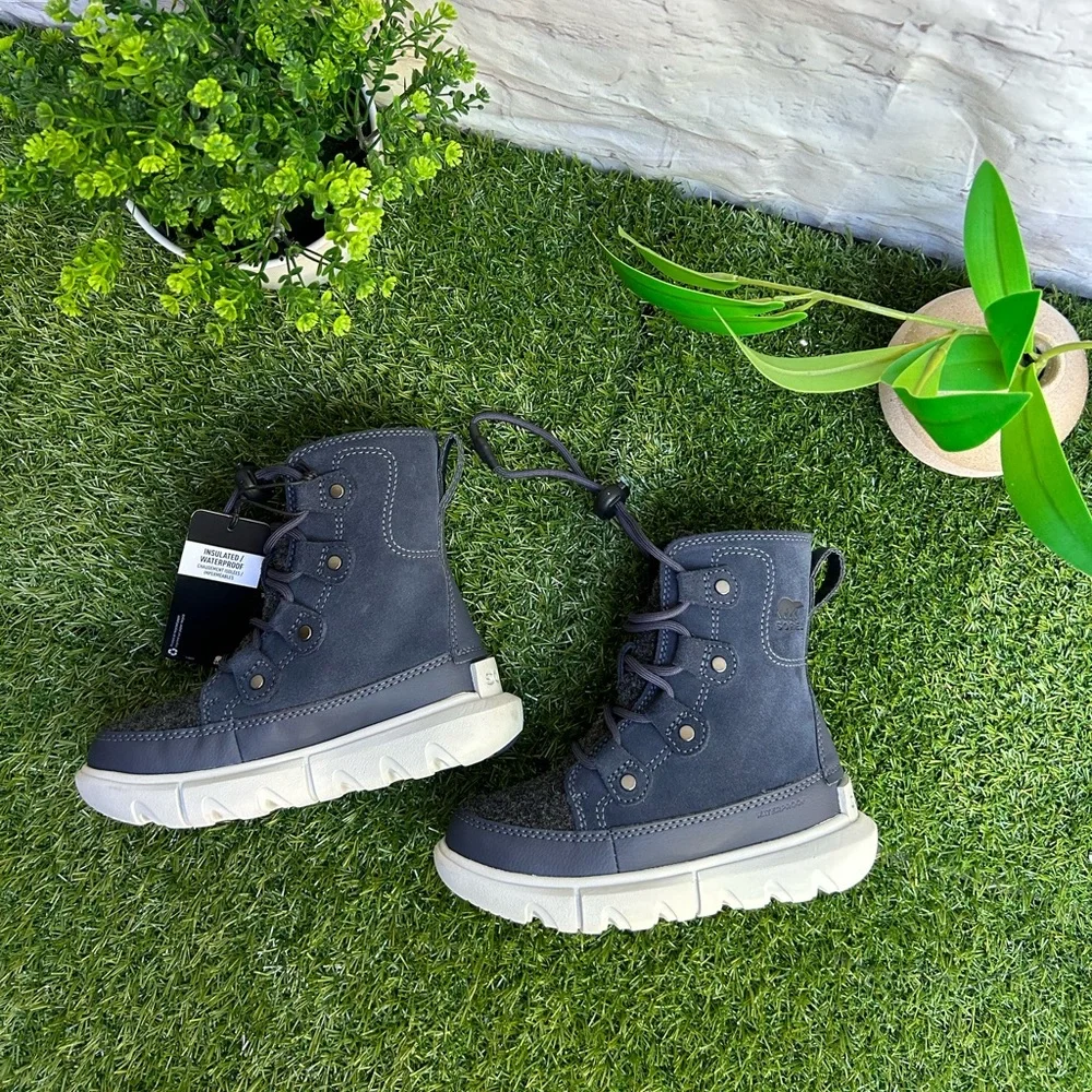 Sorel Kids' Explorer Waterproof Lace-up Boot In India Ink/ Moonstone Size 10 new